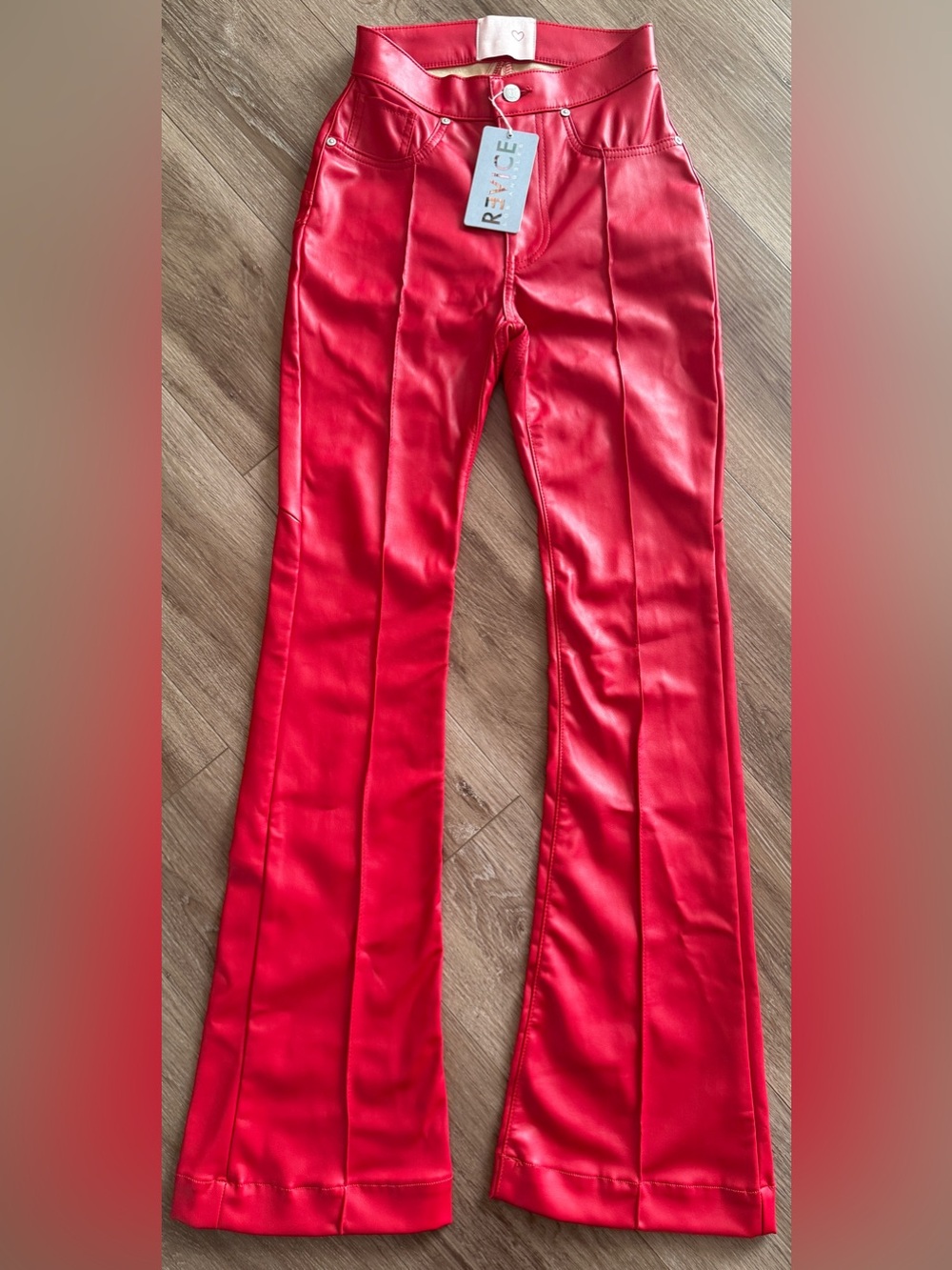 NEW Revice Denim Red Vegan Leather Starman Flares - Size 26 /US 2 - Picture 5 of 8